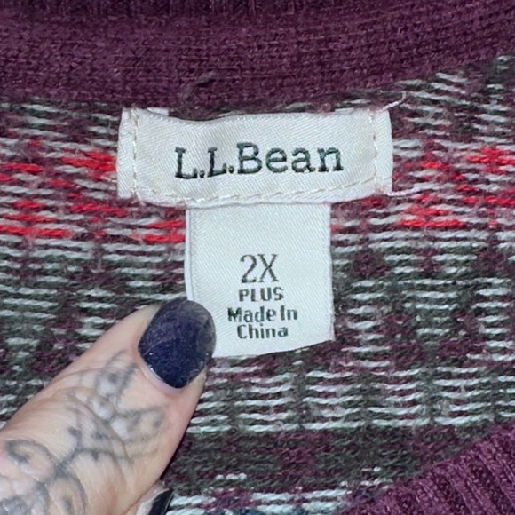 L.L.Bean Cottagecore Fair Isle Knit Cardigan Purple Cotton Cashmere 2X Plus - Picture 3 of 9